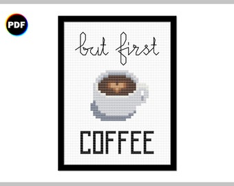But First Coffee Cross Stitch Pattern: Heart Latte Art (Digital Download)