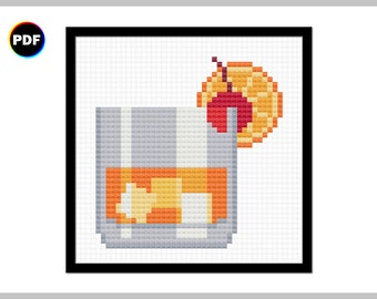 Old Fashioned Cocktail Cross Stitch Pattern (Digital Download)