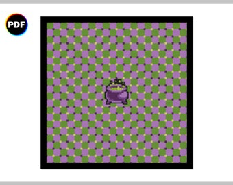 Witchy Cauldron Optical Illusion Cross Stitch Pattern (Digital Download)