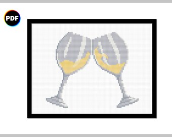 White Wines Cross Stitch Pattern: Modern Vino Blanco Chart (Digital Download)