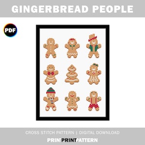 Patrón de punto de cruz de muñecos de jengibre: Galletas navideñas (Descarga digital)