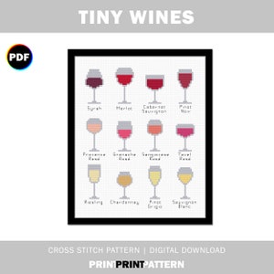 Tiny Wines Cross Stitch Pattern: Wine Sampler (Digital file)