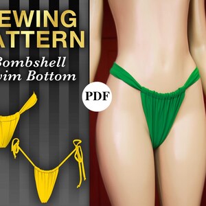 Ruched Bombshell Thong Swim Bottoms PDF Sewing Pattern | Women's swimwear bottom | downloadable file | 4 print sizes | Julianna Zinchenko