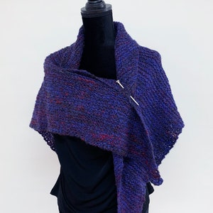 Hand-Knit Deep Purple Shawl with Red Silk Accents