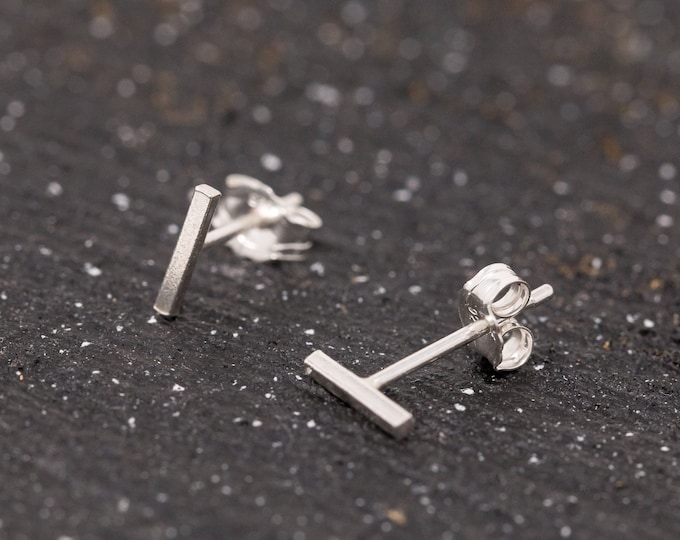 Pair of Sterling Silver Bar Stud Earrings, Unisex, Sterling Silver Staple Earrings, Sterling Silver Stick Studs, Minimalist Earrings