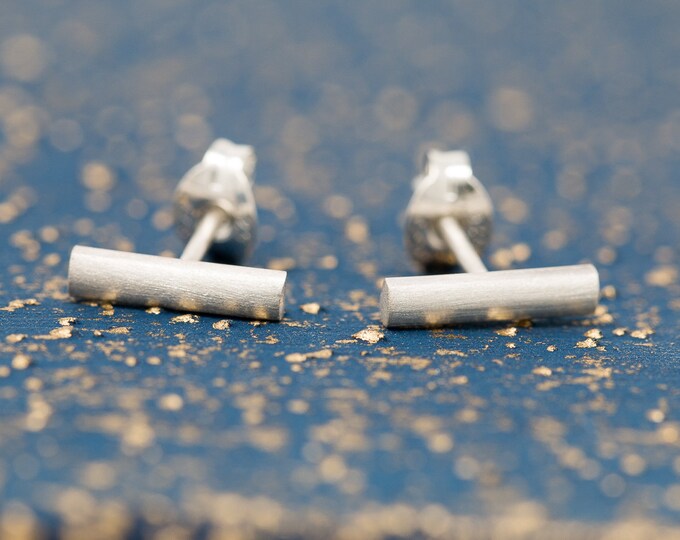 Sterling Silver Thick Bar Stud Earrings|Unisex Earrings|Silver Bar Earrings|Silver Staple Earrings|Silver Stick Studs|Minimalist Earrings