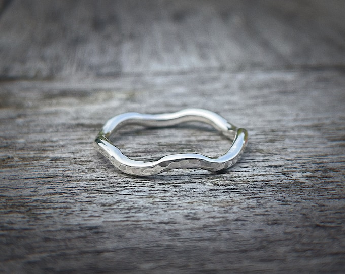 Handmade Sterling Silver Wavy Ring, Sterling Silver Hammered Ring, Polished or Oxidised, Gift for Her