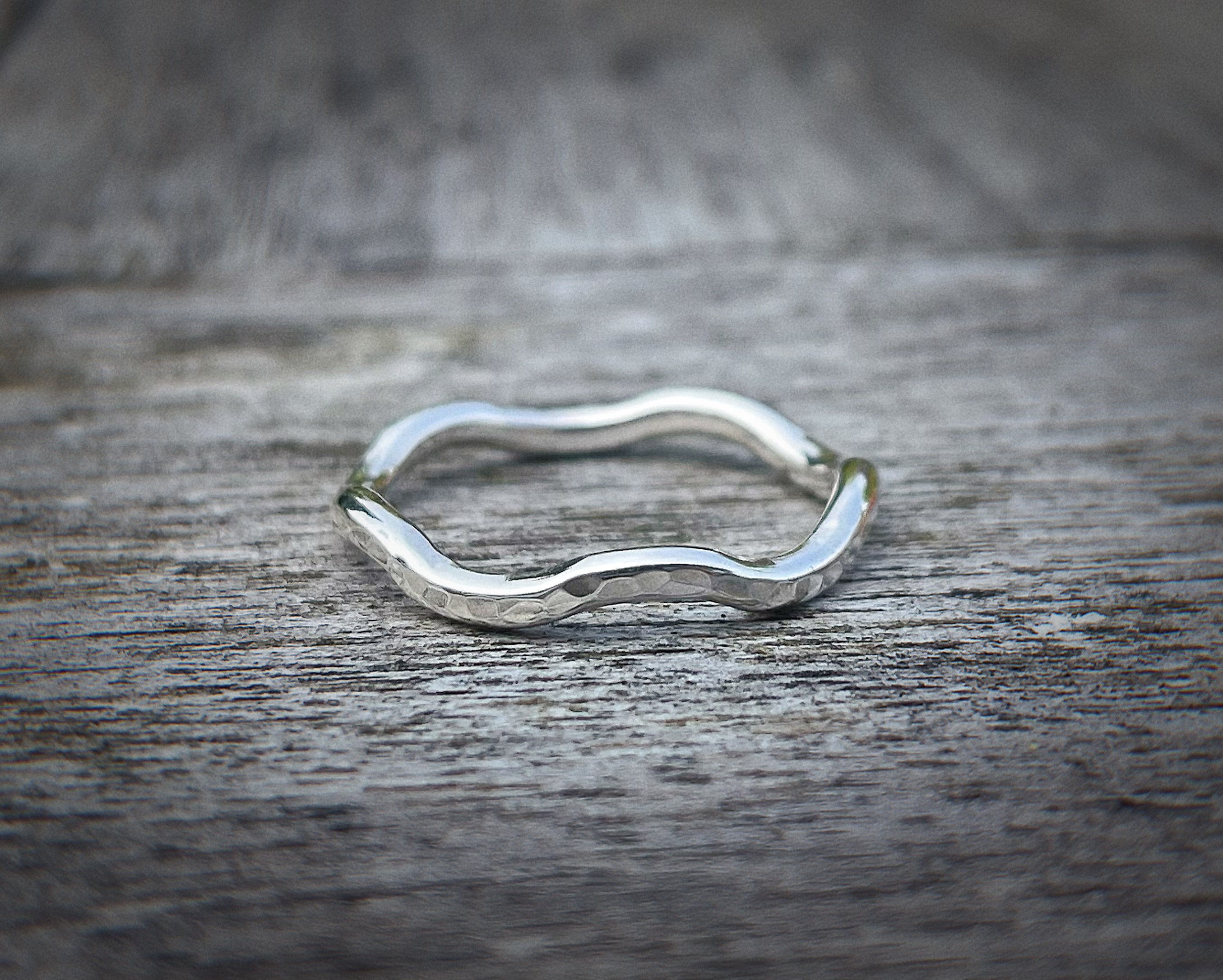 Handmade Sterling Silver Wavy Ring, Sterling Silver Hammered Ring, Polished  or Oxidised, Gift for Her