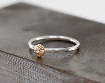 9ct Gold Seashell Ring | Sterling Silver Nautical Stacking Ring