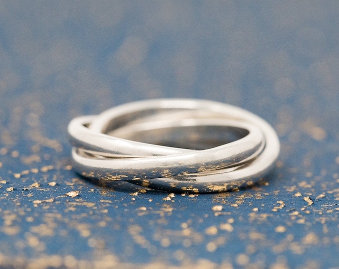 Sterling Silver Russian Wedding Band Ring|Sterling Silver Russian Wedding Ring|Triple Band Ring|Trio Ring| Rolling On Ring|Gift for Mother