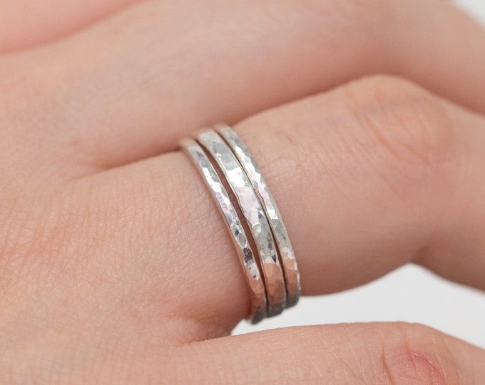Sterling Silver Minimalist Ring Set|Set of 3 Dimpled Rings|Textured Ring Set|Silver Rings Set|Minimalist Ring Set|Gift for Her