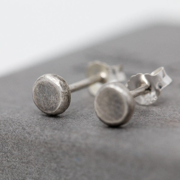 Sterling Silver Small Disc Earrings|Sterling Mini Silver Dot Stud Earrings|Rustic Earrings|Simple Sleepers|Unisex Earrings|Mens Earrings