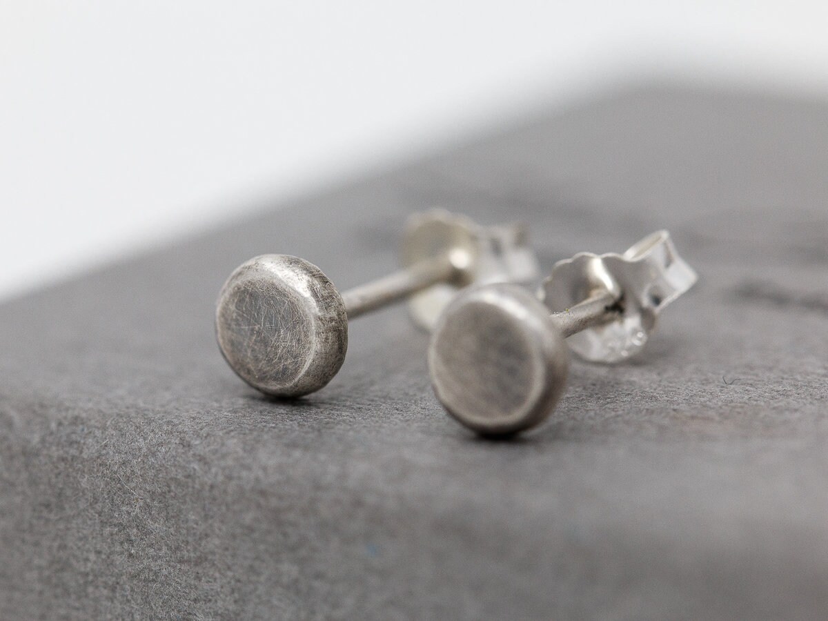 Sterling Silver Small Disc Earrings|Sterling Mini Silver Dot Stud Earrings|Rustic  Earrings|Simple Sleepers|Unisex Earrings|Mens Earrings