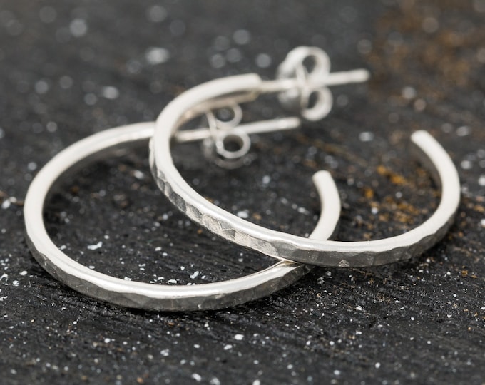 Sterling Silver Loop Earrings|Half Loop Earrings|Sterling Silver Hoop Earrings| Hoop Earrings|Hammered Earrings|Minimalist|Gift for Her
