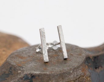 Sterling Silver Bar Stud Earrings|Textured Bar Earrings|Hammered Bar Earrings|Staple Earrings|Line Earrings|Minimalist Earrings|Gift for Her
