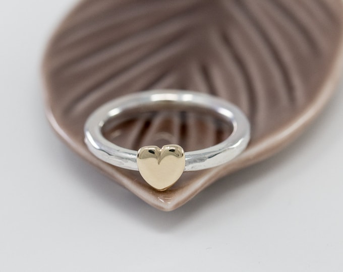 9ct Gold Heart on Sterling Silver Ring|Gold Heart Ring|Silver n Gold Heart Ring|Heart Ring|Promise Ring|Anniversary Ring|Gift for Her