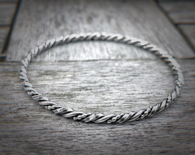 3MM Sterling Silver Bramble Bangle, Sterling Silver Twisted Bangle, Textured Bangle, Gift for Mother, Stackable Bangle, Gift for Her