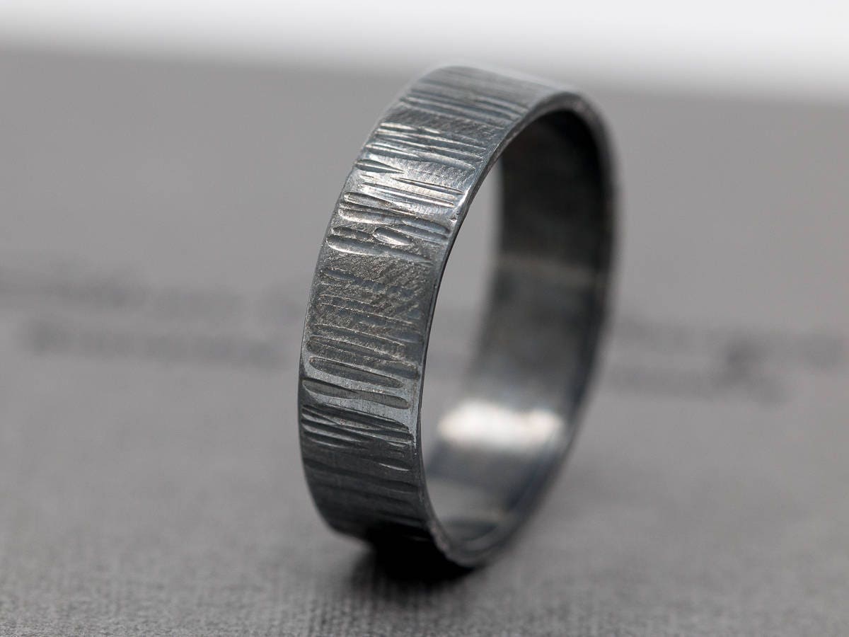 Rustic hammered dark silver ring