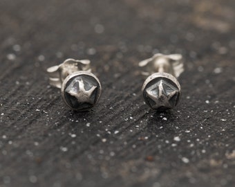 Handmade Sterling Silver Wishing Star Stud Earrings, Rustic Celestial Jewelry