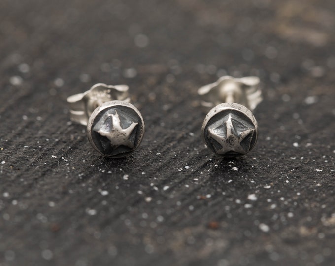 Sterling Silver Wishing Stars Stud Earrings, Handmade Star Earrings, Small Star Stud Earrings, Rustic Star Earrings, Gift for Her