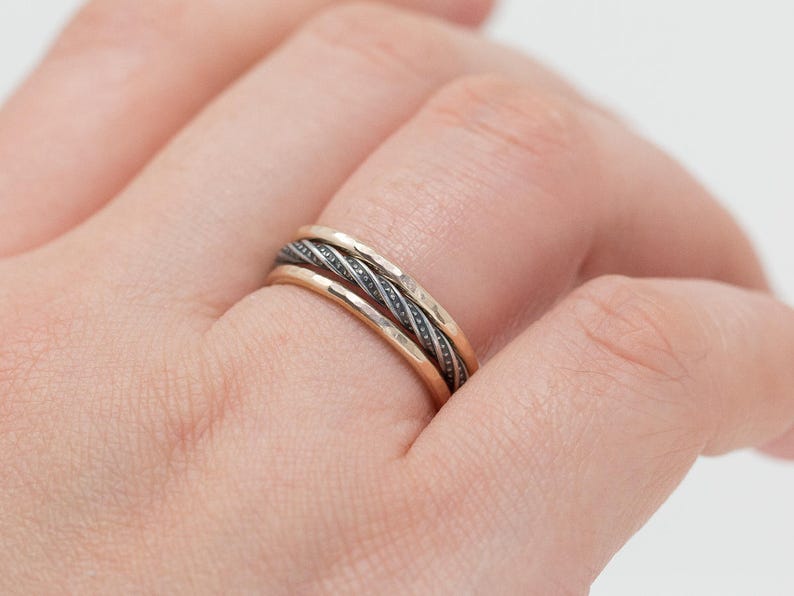 Sterling Silver/&Gold Filled Ring Set|Set of 3 Rings|Mixed Metal Ring Set|Minimalist Rings|Gold Filled Rings|