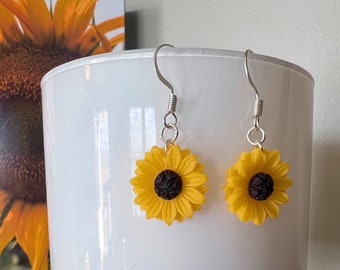 Sunflower Earrings - Resin - Clay - Flower - Floral - Dangle Earrings