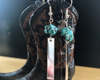 Turquoise Silver Pendent Earrings