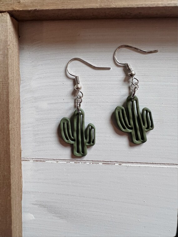 Western Rodeo Earrings Clay Cactus Earrings Etsy