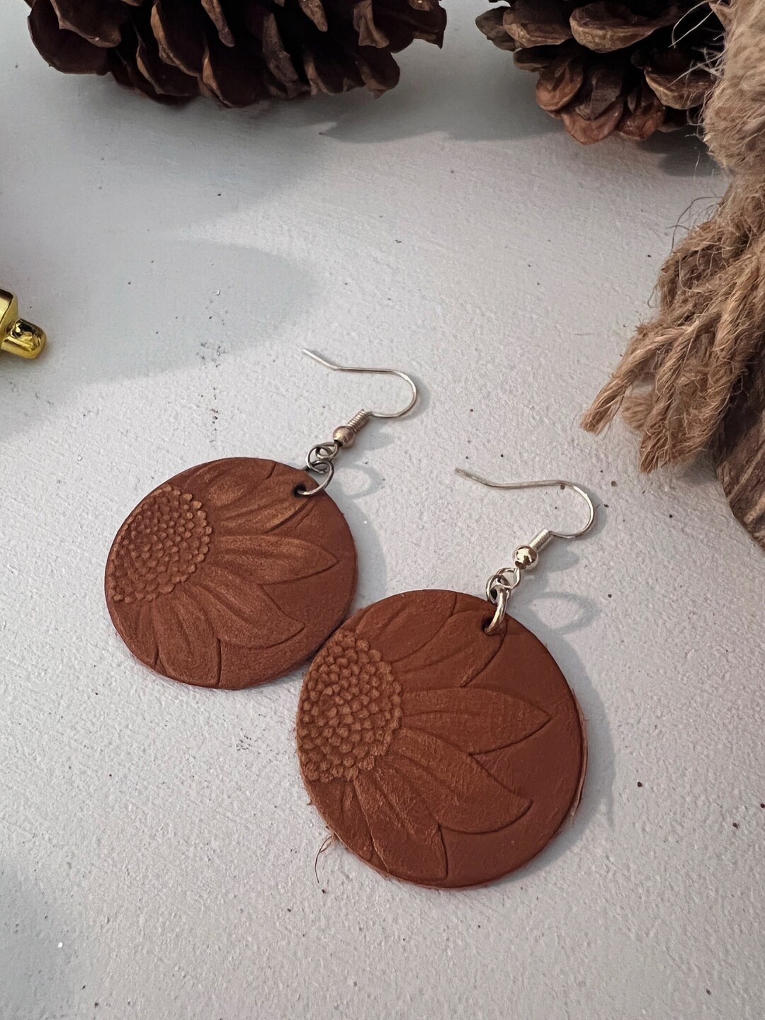 Sunflower Leather Earrings Etsy
