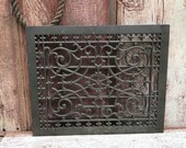 Antique Cast Iron Reggio Register Vent Cover Grate Air Return - Intricate Scroll Design - Metal Victorian-Style Architectural Salvage
