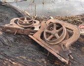 Pair of Ives Cast Iron Sliding Barn Door Hardware - Rolling Pocket Divider Industrial Farmhouse Home Architectural Salvage Restoration Parts