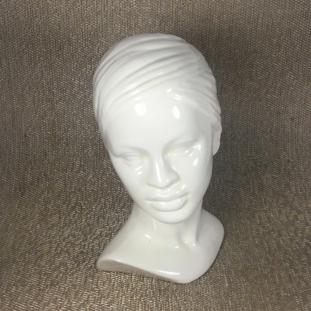 Vintage White Ceramic Womans Head Bust Statue Elegant Etsy
