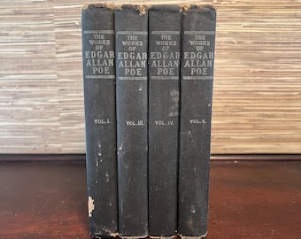 The Works of Edgar Allen Poe 1904 Raven Edition | Vintage Weathered Black Books | Dark Academia Literature