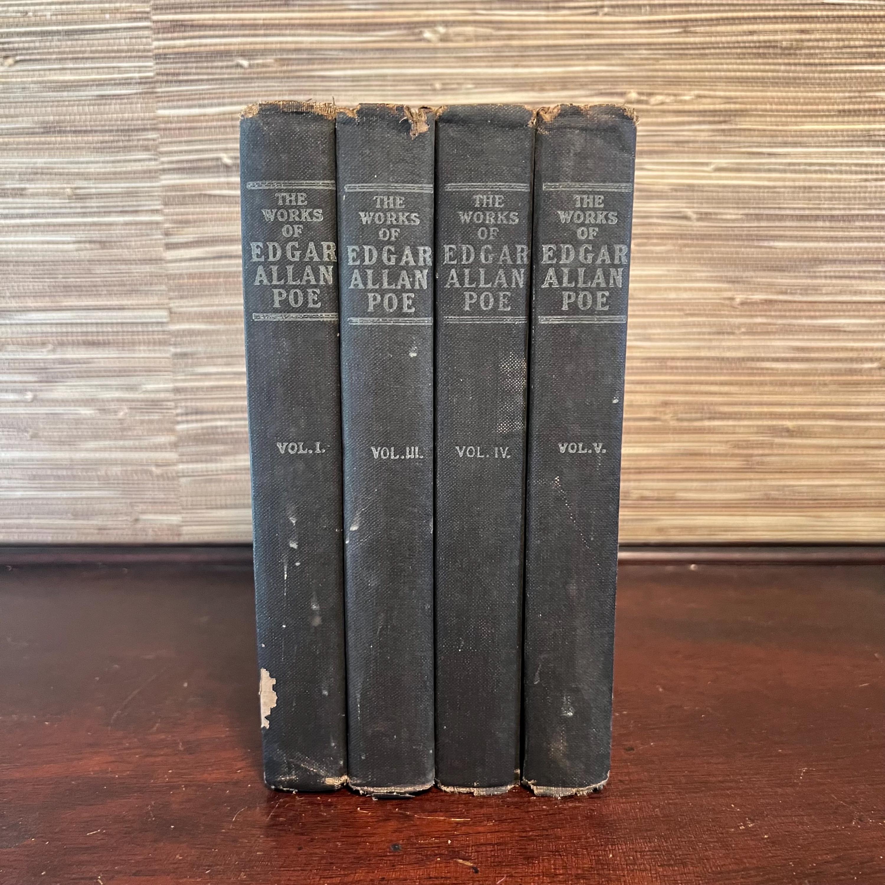 The Works of Edgar Allen Poe 1904 Raven Edition | Vintage Weathered Black Books | Dark Academia Literature