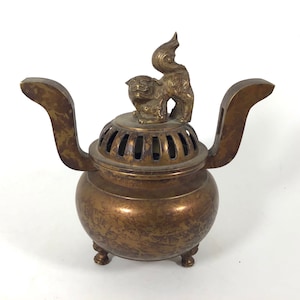 Vintage Asian Brass Incense Burner with Foo Dog