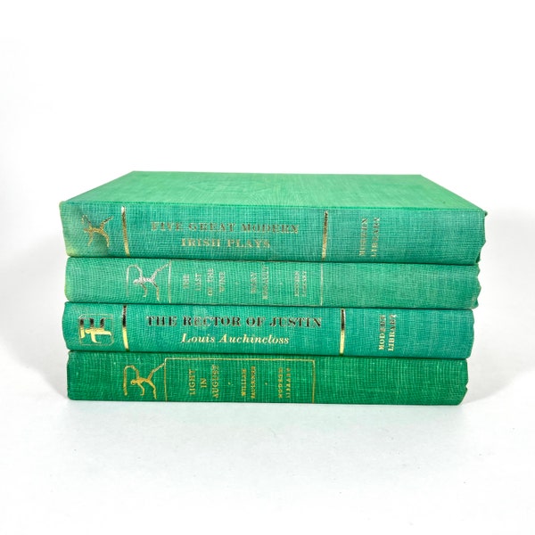 Set of 4 Vintage Green-Turquoise Modern Library Books | Coffee Table Styling, Home Accent Prop, Mantel Bookshelf Filler