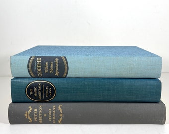 Vintage Large Blue-Gray Books by Heritage Press | Classic Novels for Coffee Table Styling