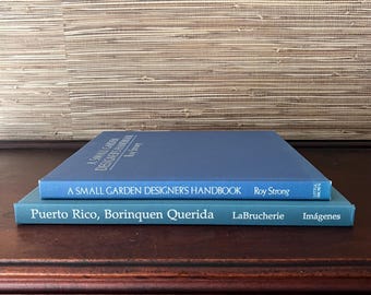 Vintage Cerulean Blue Coffee Table Books | Authentic Oversized Decorative Books for Neutral Home or Office Decor Staging