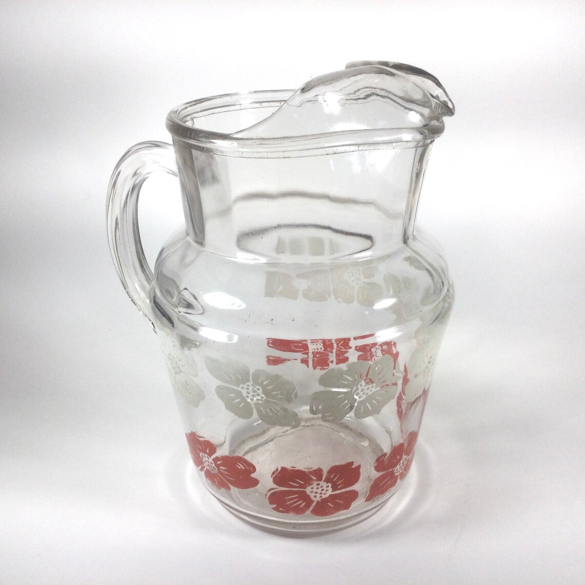 Vintage Glass Pitcher with Red and White Dogwood Flowers with Etsy