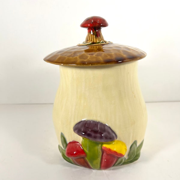 Vintage Ceramic Mushroom Canister | 1970s Groovy Woodland Back to Nature Vibe Kitchy Kitchen | Earth Tones Orange Brown