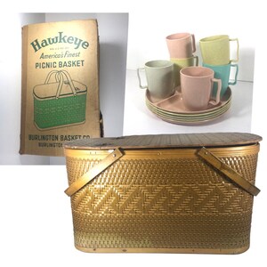Hawkeye Woven Picnic Basket Set in Original Box - Burlington Basket Company