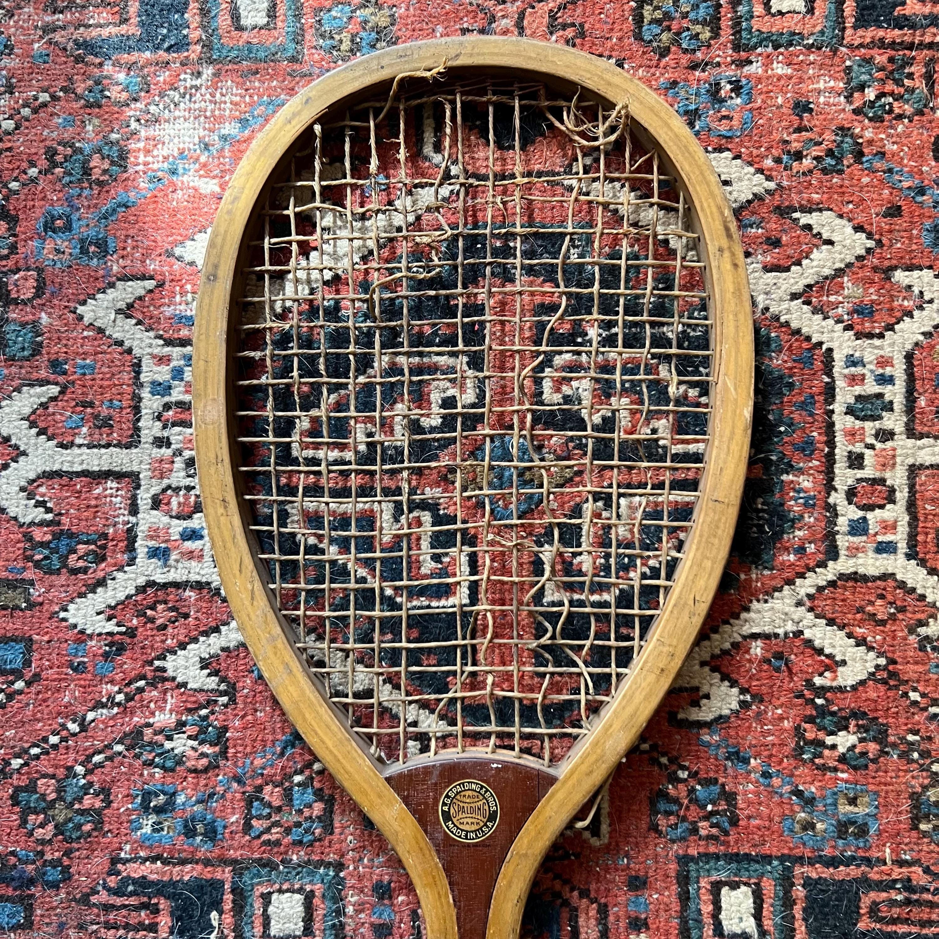 Raquette De Tennis Vintage Spalding Avec Son Sac De Transport En Toile Et Sa Presse Annees 40 50