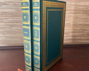 Vintage Jane Austen Novel Set | Pride and Prejudice, Emma | Classic Green and Gold Books