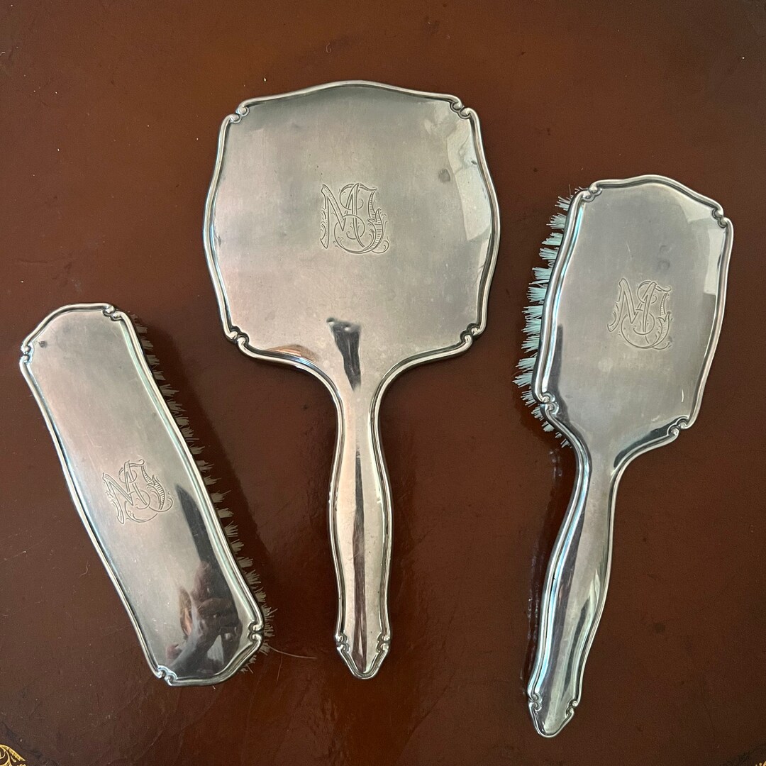 Vintage Monogrammed Dresser Set With Hand Mirror and Brushes Etsy