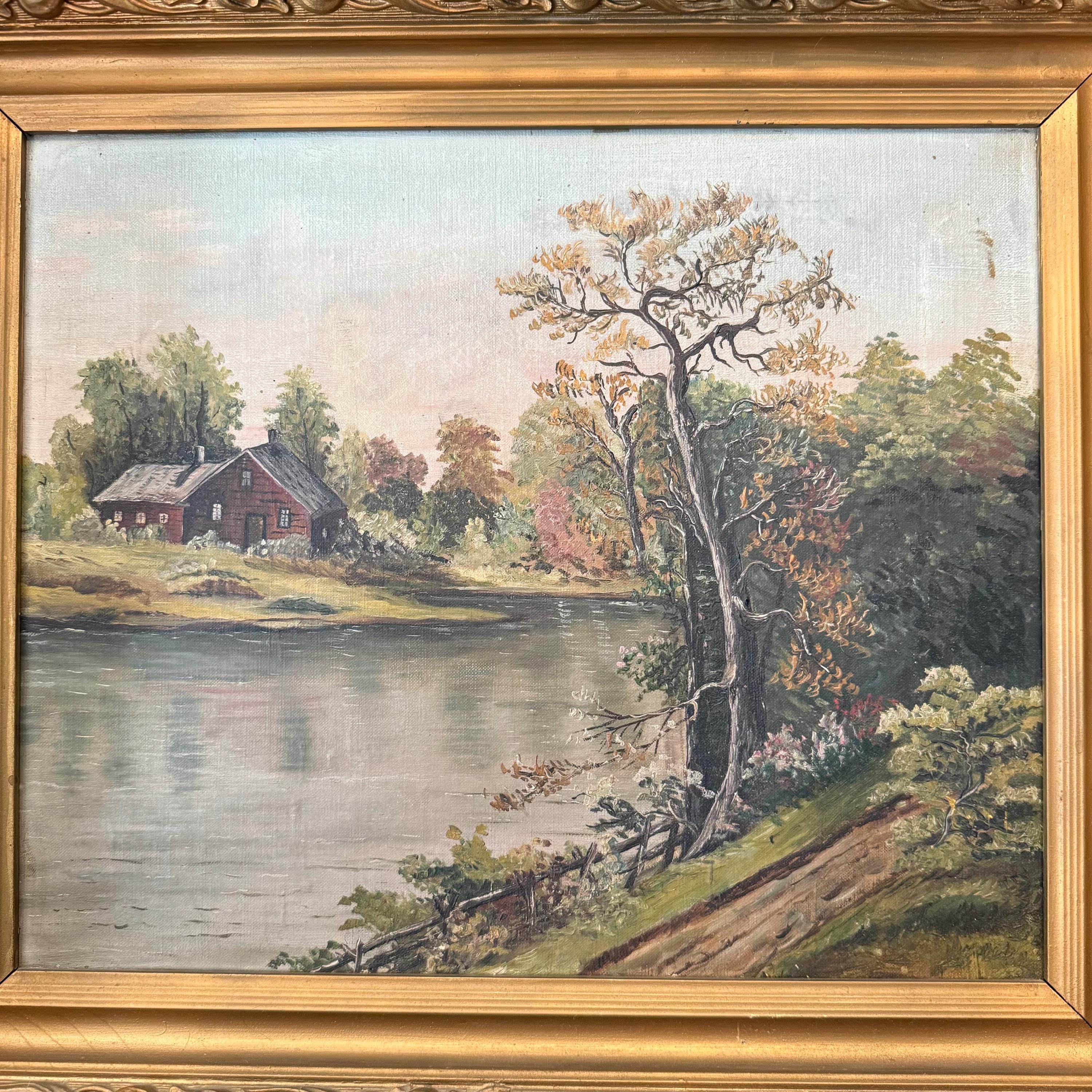 Vintage Original Painting of Early Autumn Country Scene With Lane and ...