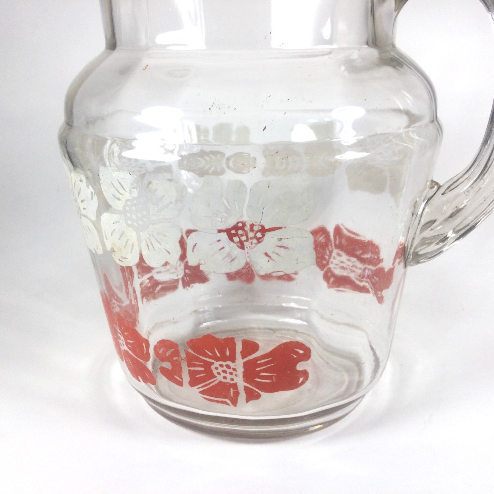 Vintage Glass Pitcher with Red and White Dogwood Flowers with Etsy