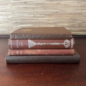 Small Stack of Antique Brown Books | Vintage Books for Coffee Table Styling, Home Accent Prop, Mantel Bookshelf Filler