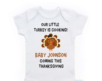 Thanksgiving Pregnancy announcement Onesie®, Thanksgiving due date baby announcement Onesie®, Thanksgiving little turkey, November due date