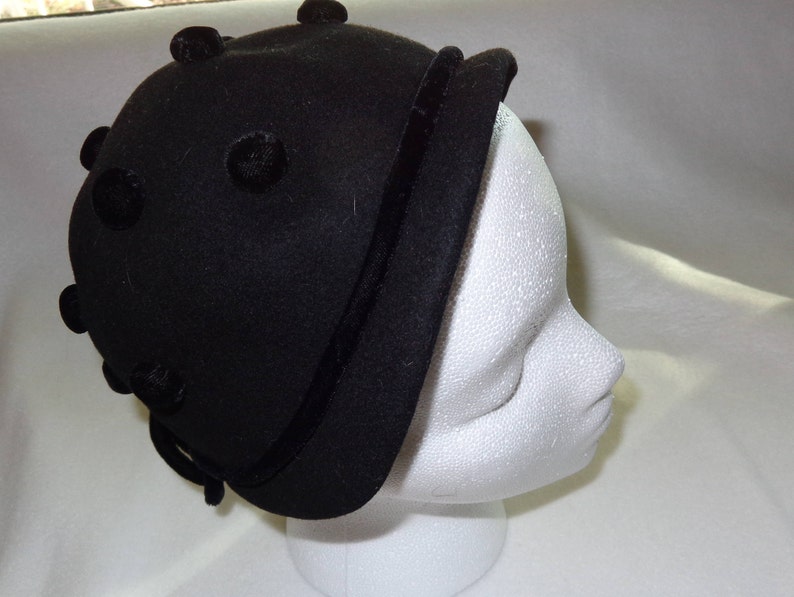 Vintage 40/'s Black Merrimac Wool Cloche