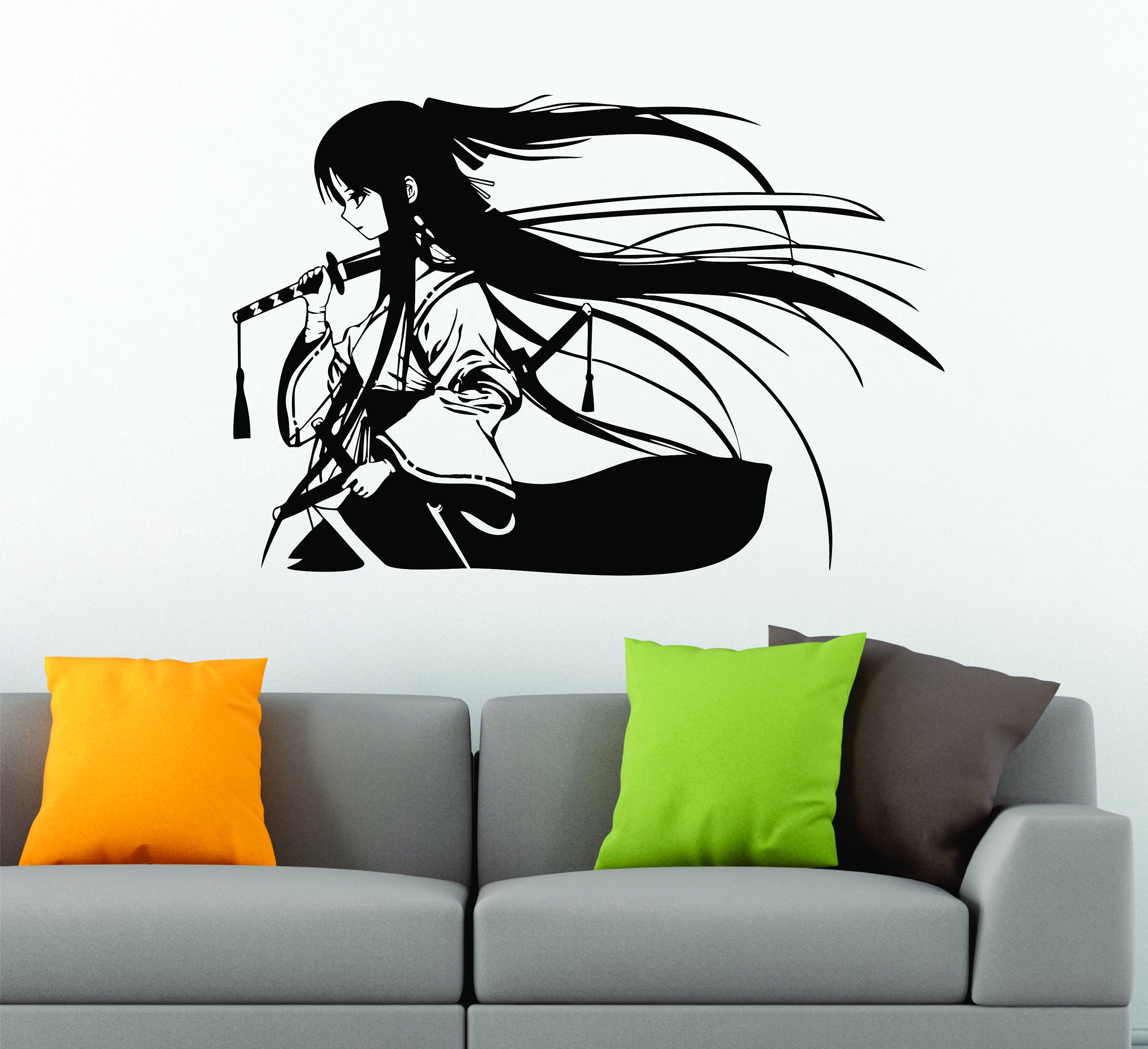 Samurai Geisha Japanese Katana Swords Anime Decorative Vinyl Wall Sticker Samurai Geisha Japanese Katana Swords Anime Decorative Vinyl Wall Sticker